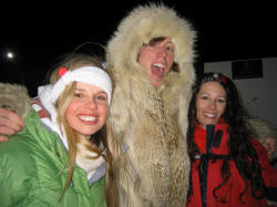 Hillary, Shaun White in his friends coyote jacket and Lauren